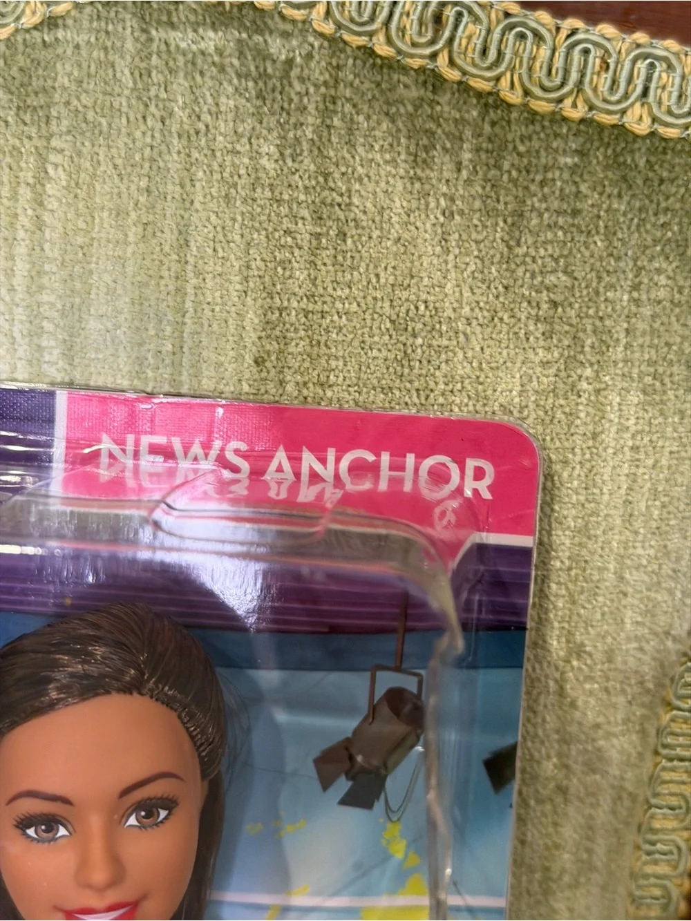 News Anchor Barbie Doll in Burgundy Dress with Microphone